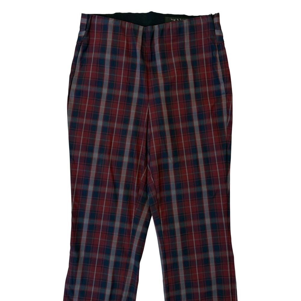 Rag & Bone Simone Pant Trousers Burgundy Plaid Check Cropped Side Zip Size 6 NEW - Picture 5 of 12